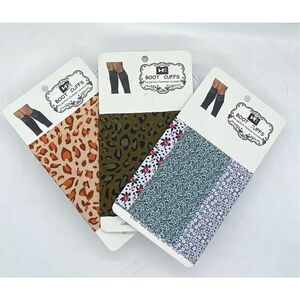HE Boot CUFFS TAN LEOPARD, animal print, & blue gray patterned Print ONE SIZE NW